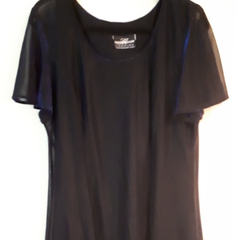 Vintage 80's Retro Dress Flare Sheer Blue Metallic